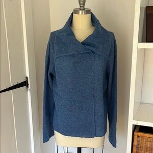 Eileen Fisher Denim Blue Asymmetrical Collar Knit Cardigan